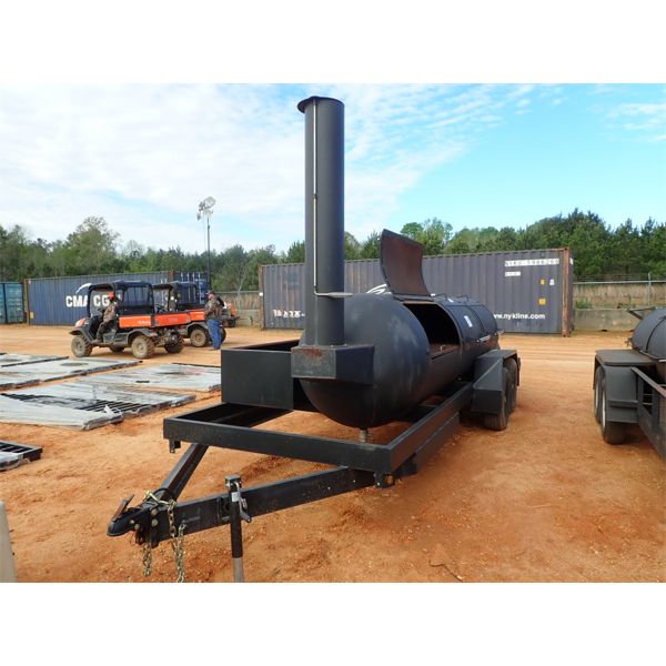 SMOKER-GRILL TRAILER, TANDEM AXLE, 12' GRILL SURFACE, 28" X 180" WOOD STORAGE BOX (C9)