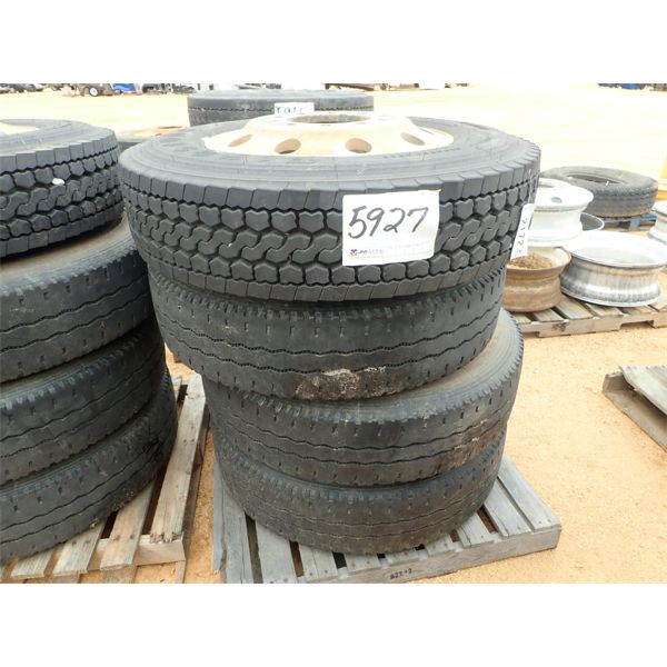 (4) 285/75R24.5 TIRES & (4) ALUM RIMS