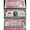 Image 2 : Lot of 3 $2 Notes. 1 USA and 2 Canadian ( 1954 and 1974) All in Circulated Condition