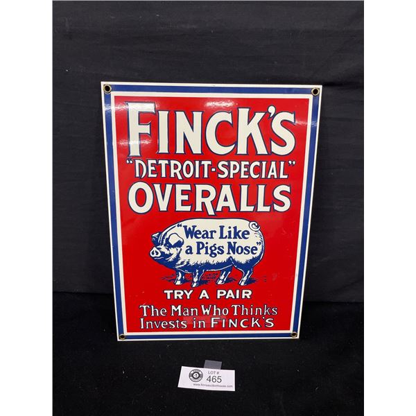 Porcelain Enameled Finck's Overalls Sign - Heavy