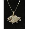 Image 2 : Solid 18k White Gold Koi-Fish Pendant on 18k White Gold Chain. Set with 22 Very Sparkly Diamonds