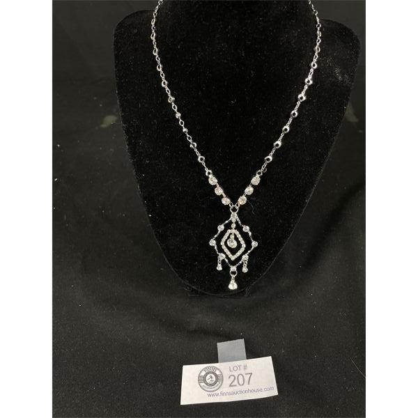 Silver Plated w/ Crystal Stones Lavalier Style Necklace