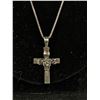 Image 2 : Vintage Sterling Silver Cross Pendant Chain Necklace. Roses on Cross