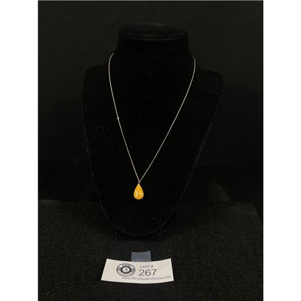 925 Sterling Silver Chain w/ Yellow Drop Pendant