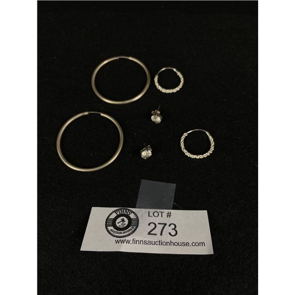 2 Pairs of 925 Hoop Earrings and 925 White Stud Earrings