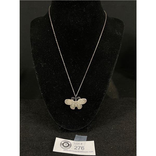 Vintage Sterling Silver Chain and Handcrafted Sterling Silver Butterfly Pendant