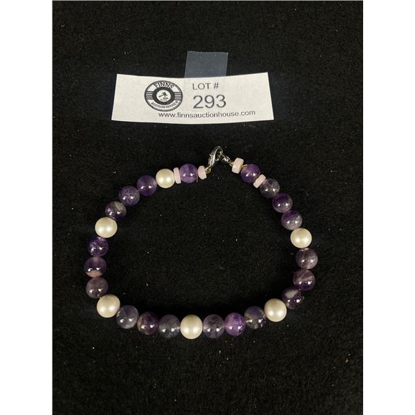  Genuine PEARL and Genuine AMETHYST Bead Bracelet