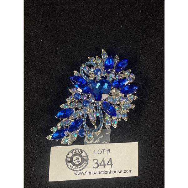 Incredible 1950's Blue Rhinestone Brooch. 3 Stones Missing.