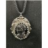 Image 2 : Vintage Silvertone Black Cameo Pendant with Chain Necklace