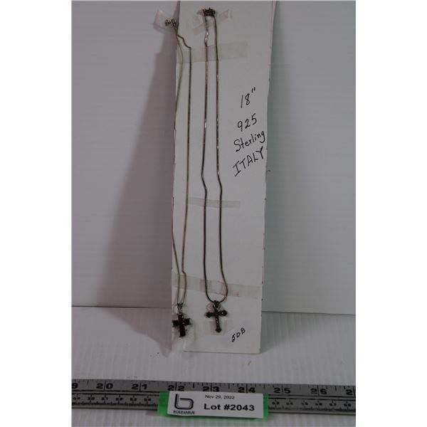(2) Sterling Cross Necklaces (18”)