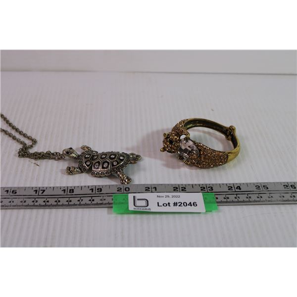 Turtle Pendant and Cheetah Bracelet