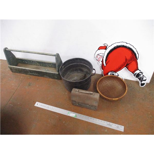 Canner, lunch kit, carpenters tool box, misc