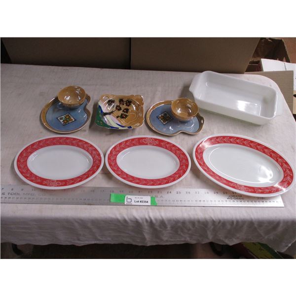 Pyrex plates, oven dish, hand painted dishes from Japan