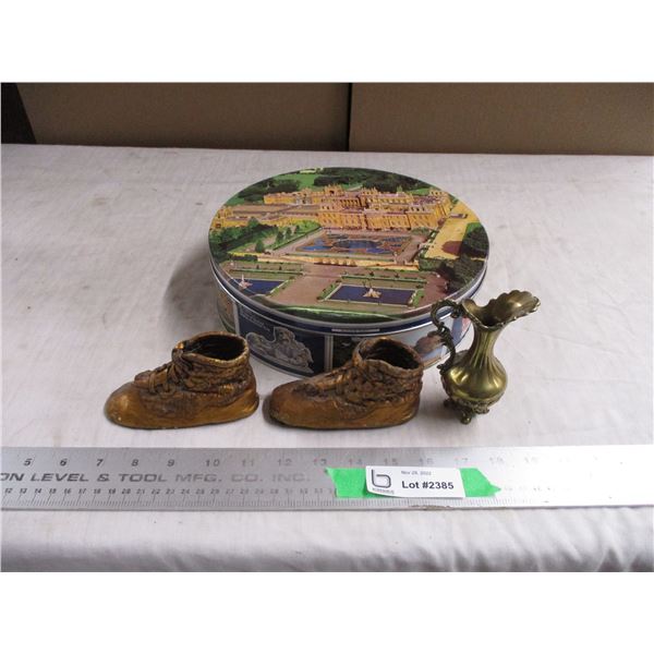 baby boots, tin, brass item