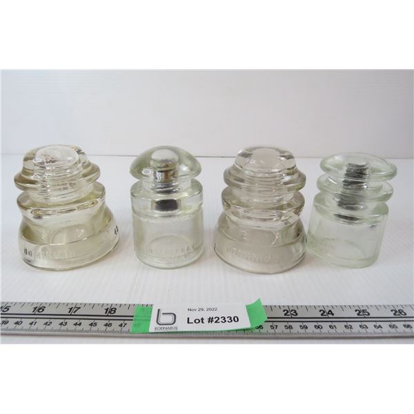 (4) Insulators - Dominion + Hemingray - variants with metal inside