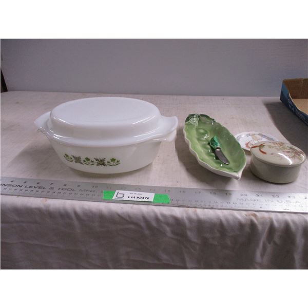 Fire King oven dish + misc