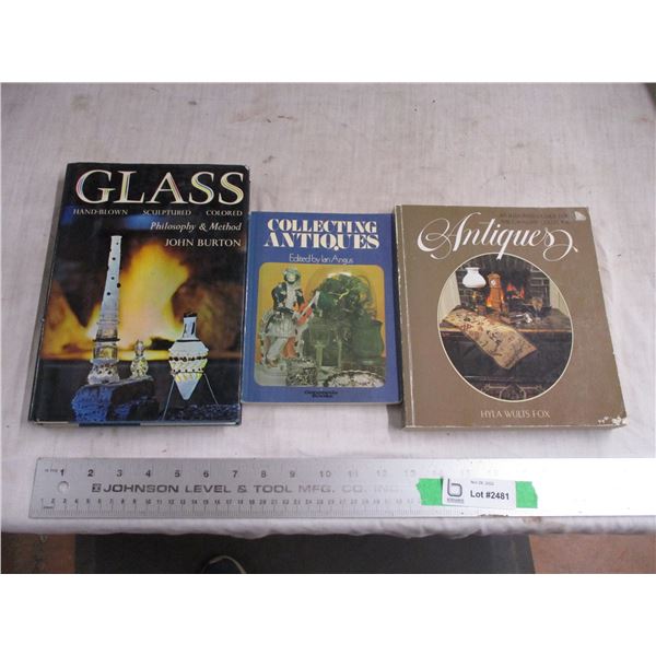 (3) Glass + antiques books
