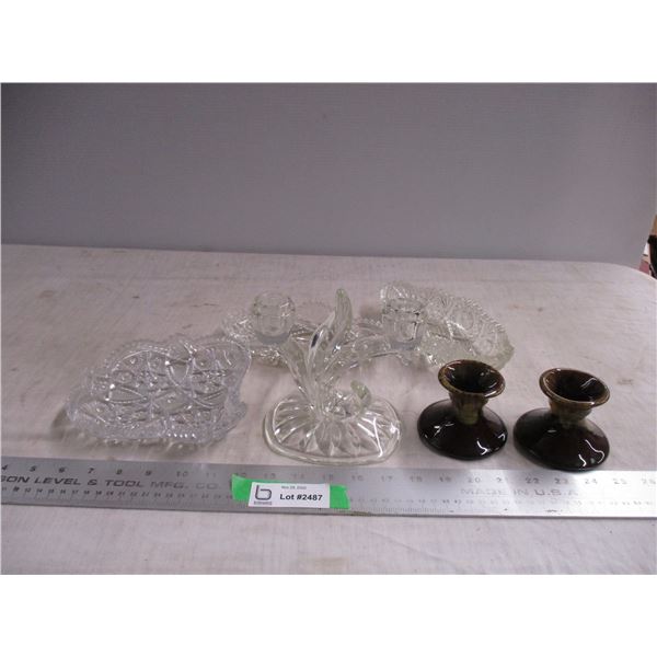 Clear glass items + candle holders