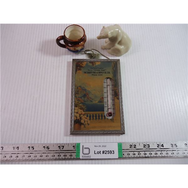 Vintage thermometer and 2 small ornaments