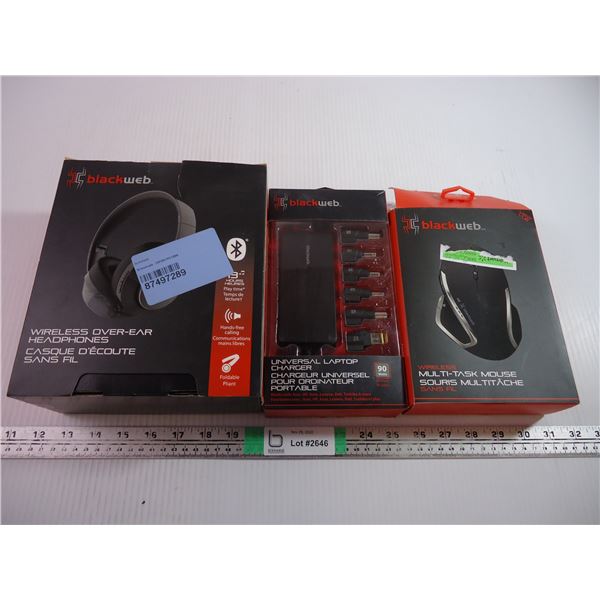 Wireless Headphones,Mouse and Universal Laptop Charger (warehouse returns - AS IS)