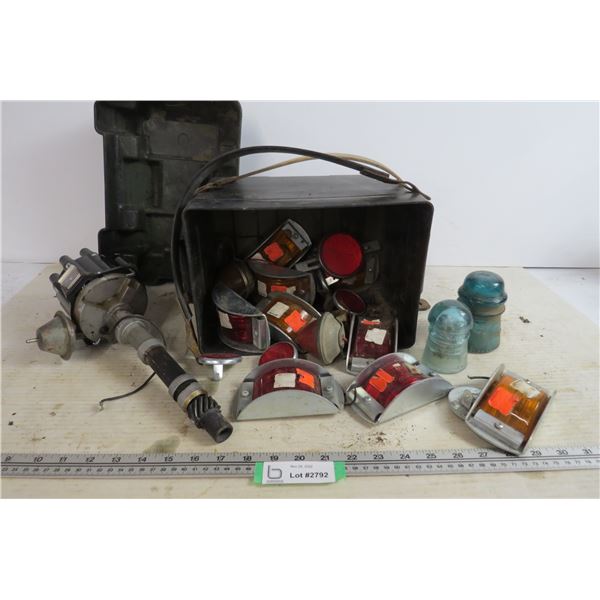 Battery Box - Battery Straps - Assorted Trailer Lights - Glass Insulators - Distributor