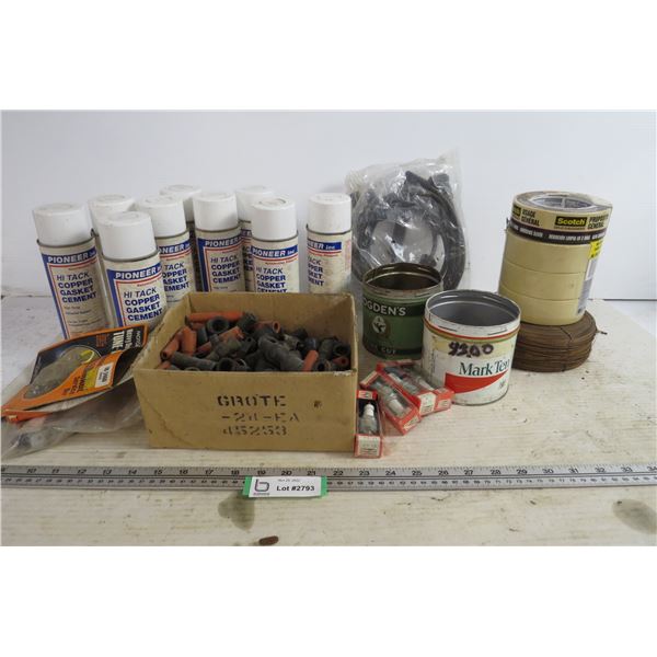 Flat Copper Wire Strips - (9) Copper Gasket Cement - Vehicle Points - Spark Plugs - Masking Tape - M