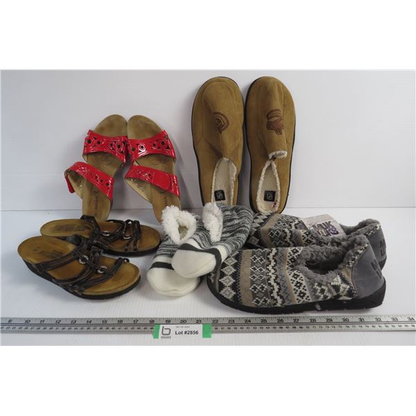 (2) Pair Ladies Shoes (size 40-41) - (3) Pairs Mens Slippers