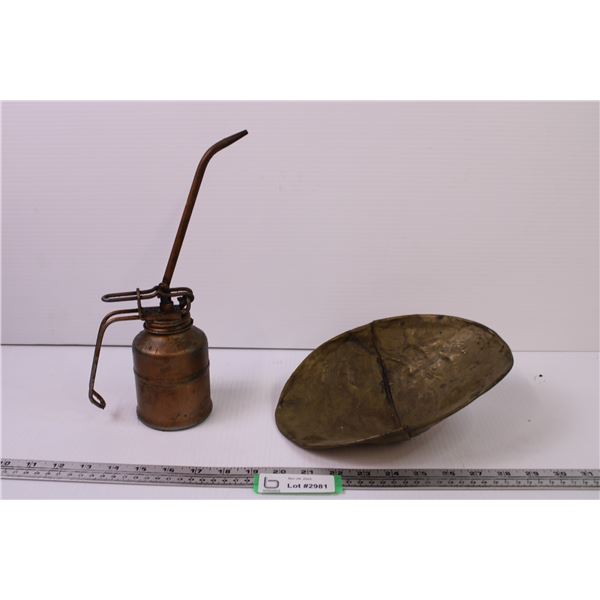 Vintage Oil Can + Brass Scale Pan