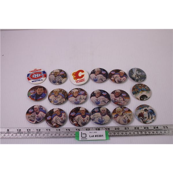 (18) 1983/84 Ronald McDonald Hope Edmonton Oilers Buttons (3 are Gretzky)