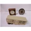 Image 5 : (2) Steins, Piston Rings, Clock, Reel, toy trailer