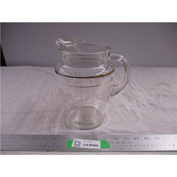 Etched glass pitcher