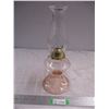 Image 1 : Pink glass oil lamp + chimney