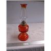 Image 1 : Red glass oil lamp with chimney