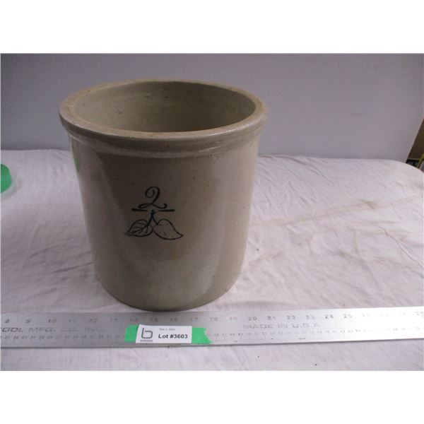 2 gallon (birch leaf design?) stoneware crock - small hairline crack