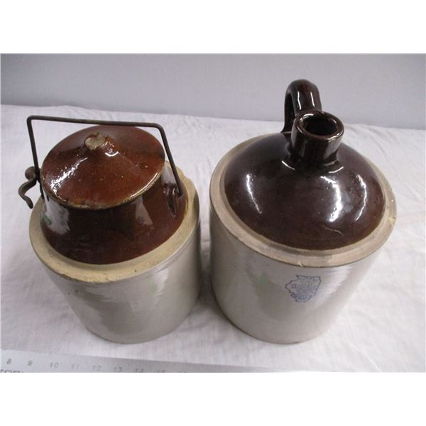 Stoneware pickle crock + stoneware jug