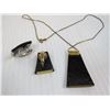 Image 3 : 18" 10k Gold Chain - Lava Rock Earrings & Pendant