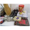 Image 5 : *Assorted Tins - Ladies Boots (size 9) - Wicker Item (damages) - Grinder (missing parts)