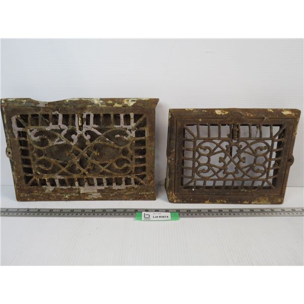 (2) Antique Hot Air Register Covers (Lg one is broken) - (Sm one is missing parts)