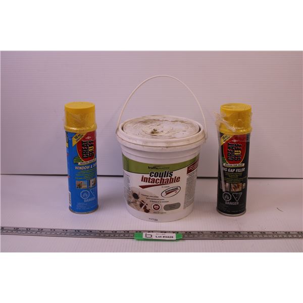 Tub of Grout and (2) Cans of Spray Foam