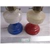 Image 2 : 2X THE BID PRICE - Oil Lamps Red + Blue base with chimneys