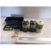 Image 1 : (3) Propane tanks with small fishing tackle box
