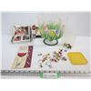 Image 1 : Flowered Glass Container - Coca-Cola Cards in Christmas Tin - Wine Glass Identification Rings