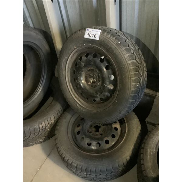 2 HANKOOK  WINTER PIKE 185/65/R15 TIRES MOUNTED ON 4 BOLT RIMS