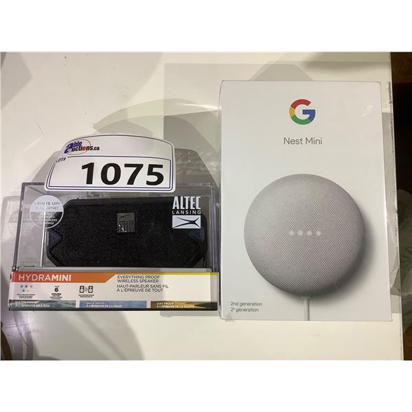 BOTH NEW: GOOGLE NEST MINI AND ALTEC LANSING HYDRAMINI WIRELESS EVERYTHING PROOF SPEAKER