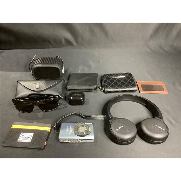 SKY WIRELESS EARBUDS, CANON POWERSHOT SD1200 IS DIGITAL ELPH CAMERA, RAZZA SUNGLASSES WITH O'NEIL