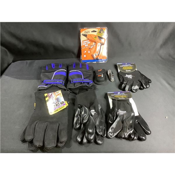 3 NEW STEALTH ORIGINAL WORK GLOVES, NEW WORKHORSE GLOVES, BLUE/BLACK WINTER GLOVES, & NEW GORILLA