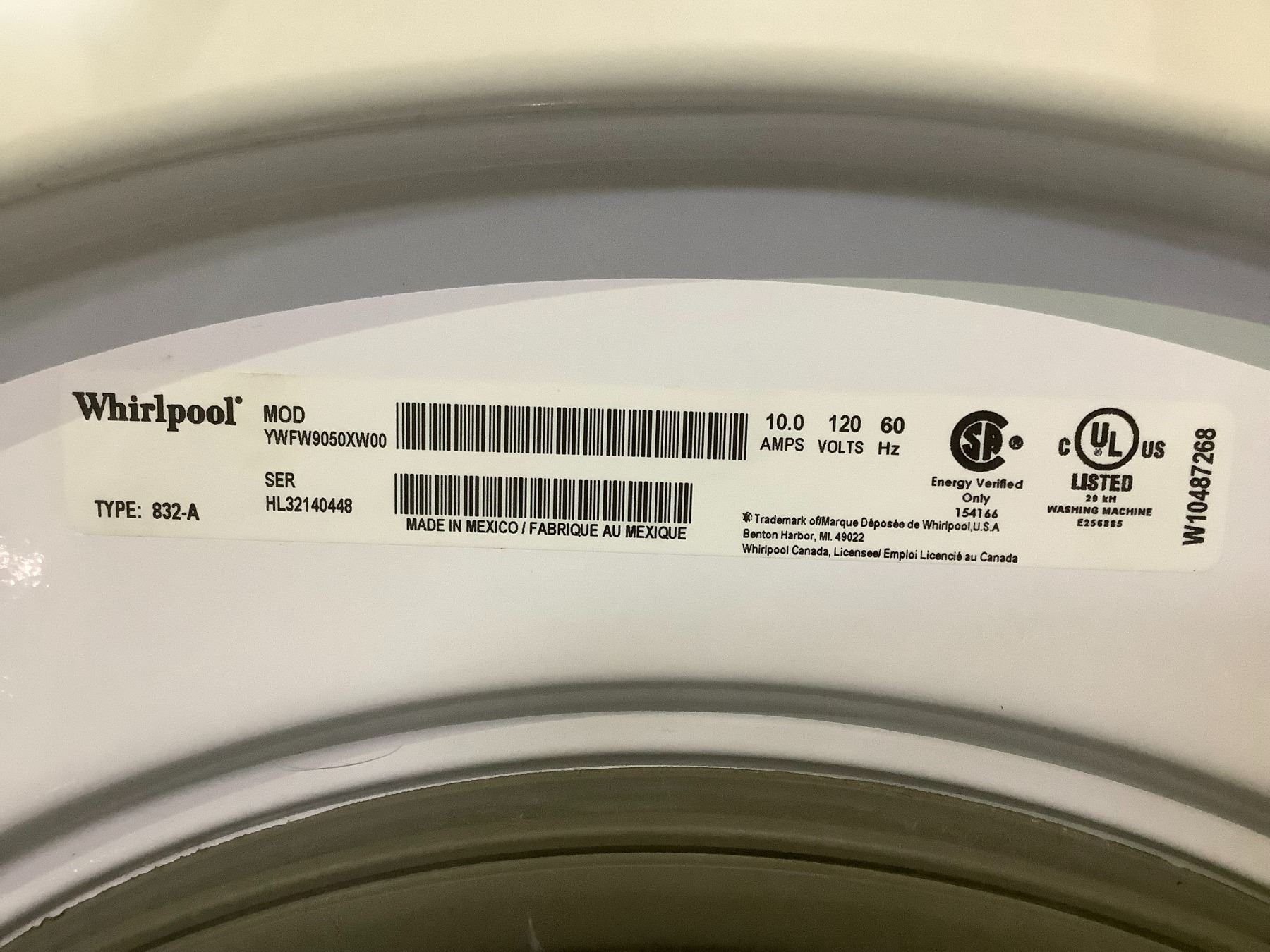 WHIRLPOOL WASHER MODEL YWFW9050XY00 whirlpool-washer-model-ywfw9050xy00