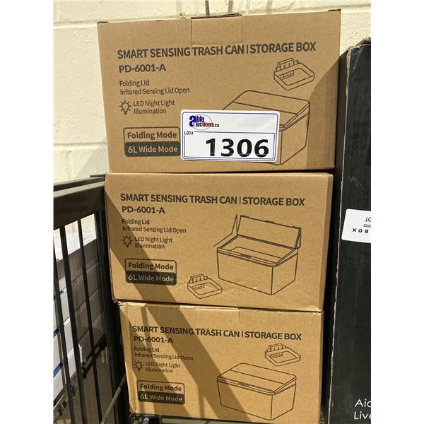 3 NEW SMART SENSING TRASH CAN/ STORAGE BOX WITH FOLDING LID