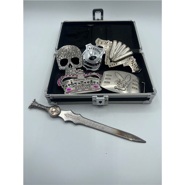 Letter opener and belt buckles