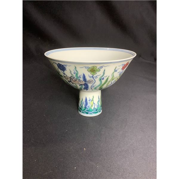 FAMILLE VERTE FISH POND STEM BOWL